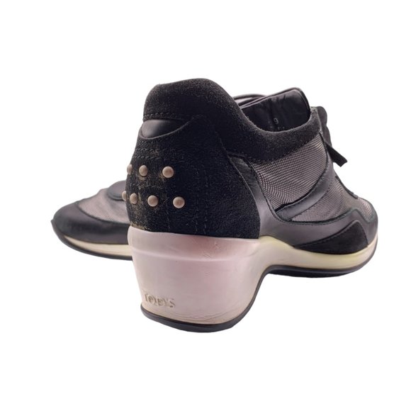 TOD'S BLACK Suede Leather White Mesh Lace-Up Heel Sneakers - Picture 8 of 11